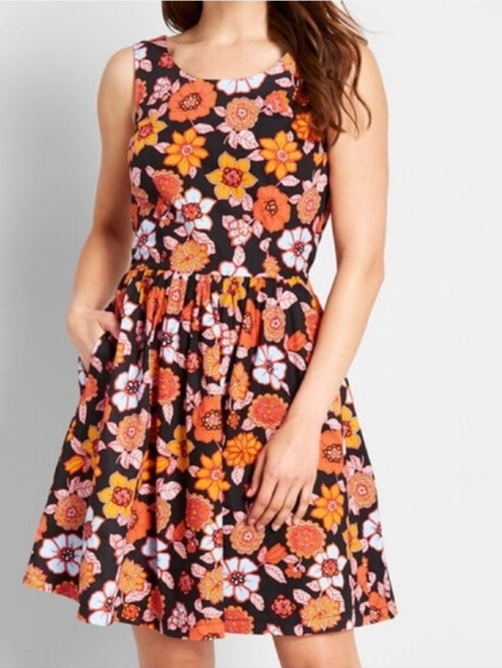 ModCloth Retro Red Orange Floral Sutton Spring/Summer Dress Fit Flare